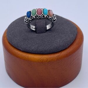 Carolyn Pollack Sterling Silver 925 Multi-Gemstone Band Ring – Lapis, Turquoise